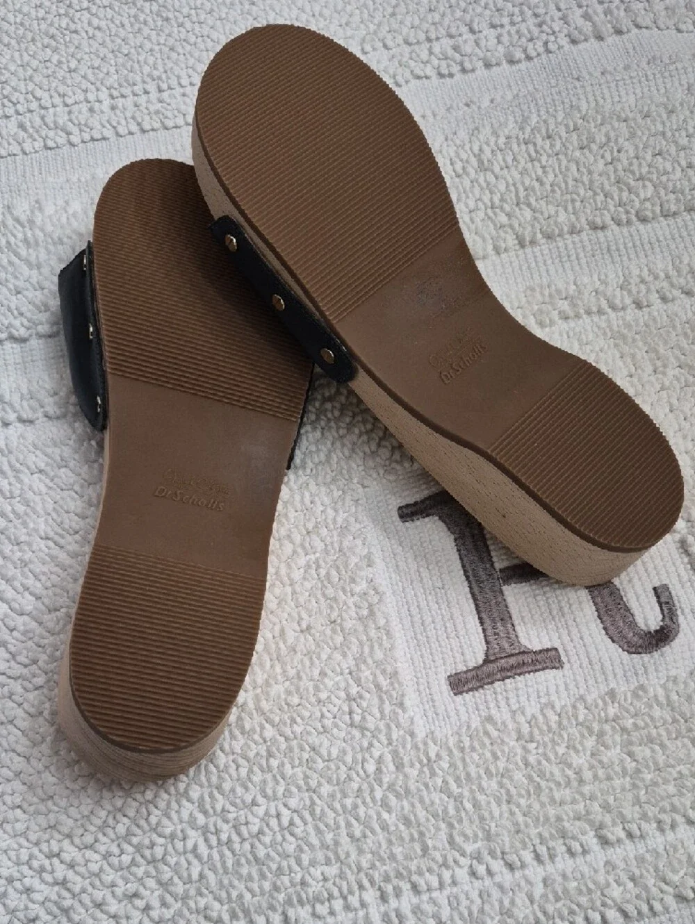 ORIGINAL COLLECTION/ DR. SCHOLLS Blue Leather Slide Sandals Gold Buckle 10 - Picture 11 of 12
